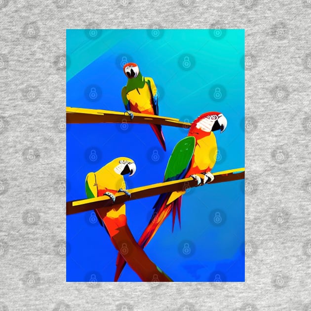 3 BEAUTIFUL PARROTS BLUE AND PURPLE  BACKGROUND by sailorsam1805